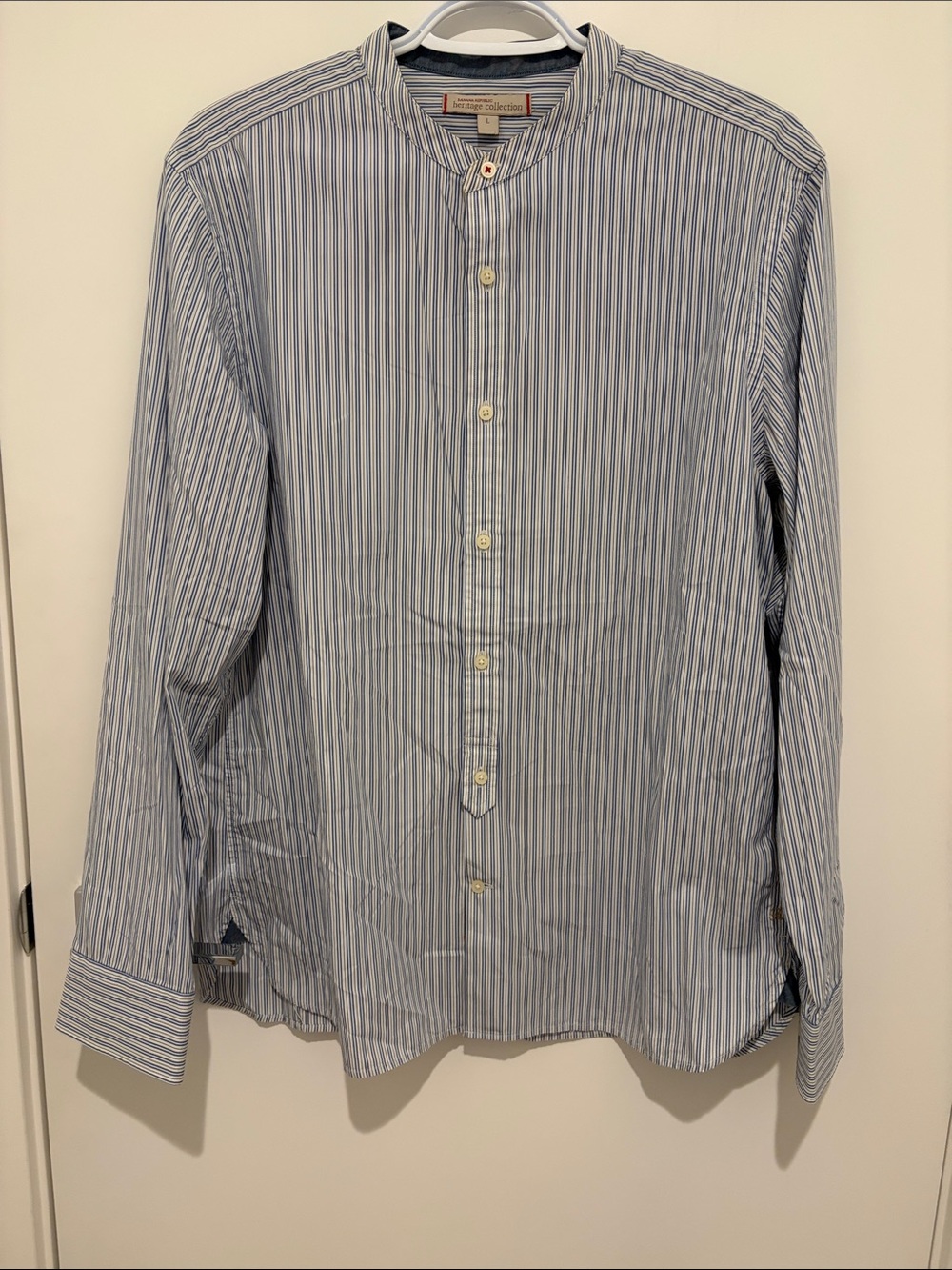 Banana Republic heritage collection Blue & White Striped Band-Collar Dress Shirt